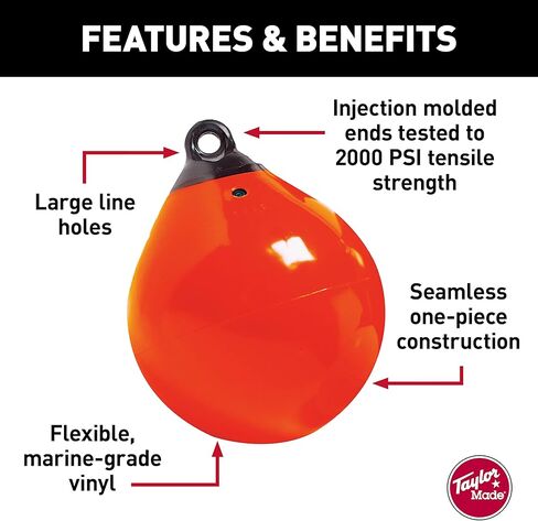 TAYLOR MADE PRODUCTS Tuff End Buoy, Orange (21") – Flexible, Strong, Marine-Grade Vinyl Buoy for 25-40 Foot Boats – Easy-to-use, Trivalve™ Inflates with Standard Ball Pump – 2020108091 in Saudi Arabia