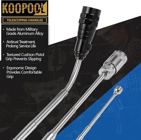 مجموعة أدوات الالتقاط المغناطيسية المتداخلة - مصباح يدوي مغناطيسي قابل للتمديد مع مرآة فحص، هدية للأب، هدايا أدوات رائعة، فكرة وهدايا عيد ميلاد للرجال، الصديق، الزوج، الأب، العامل الماهر، الميكانيكي in Kuwait