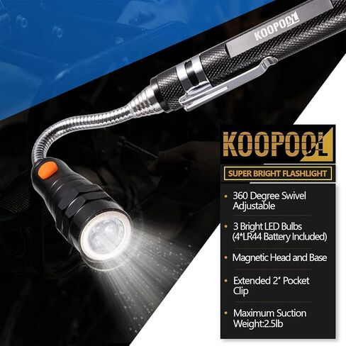 مجموعة أدوات الالتقاط المغناطيسية المتداخلة - مصباح يدوي مغناطيسي قابل للتمديد مع مرآة فحص، هدية للأب، هدايا أدوات رائعة، فكرة وهدايا عيد ميلاد للرجال، الصديق، الزوج، الأب، العامل الماهر، الميكانيكي in Kuwait