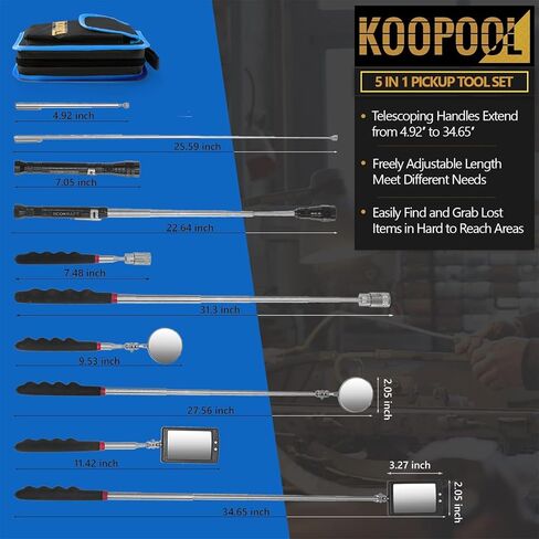 مجموعة أدوات الالتقاط المغناطيسية المتداخلة - مصباح يدوي مغناطيسي قابل للتمديد مع مرآة فحص، هدية للأب، هدايا أدوات رائعة، فكرة وهدايا عيد ميلاد للرجال، الصديق، الزوج، الأب، العامل الماهر، الميكانيكي in Kuwait