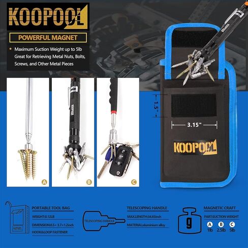 مجموعة أدوات الالتقاط المغناطيسية المتداخلة - مصباح يدوي مغناطيسي قابل للتمديد مع مرآة فحص، هدية للأب، هدايا أدوات رائعة، فكرة وهدايا عيد ميلاد للرجال، الصديق، الزوج، الأب، العامل الماهر، الميكانيكي in Kuwait