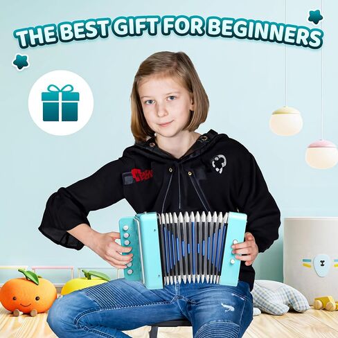 أكورديون، أكورديون تحكم بـ 10 مفاتيح، أداة للمبتدئين، مناسبة للمنزل والفصول الدراسية، اختيار هدية للأولاد والبنات فوق سن 3 سنوات (أزرق سماوي) in Kuwait