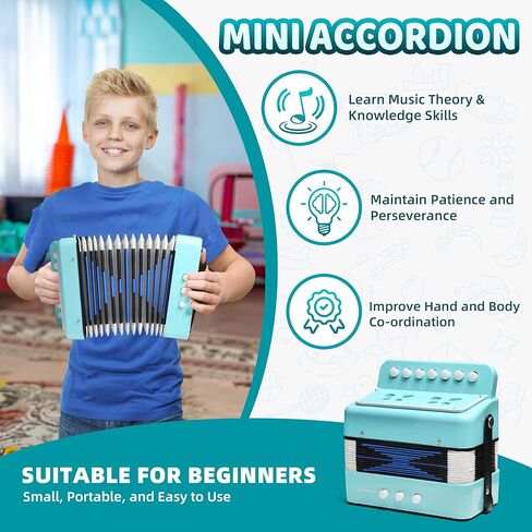 أكورديون، أكورديون تحكم بـ 10 مفاتيح، أداة للمبتدئين، مناسبة للمنزل والفصول الدراسية، اختيار هدية للأولاد والبنات فوق سن 3 سنوات (أزرق سماوي) in Kuwait