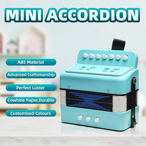 أكورديون، أكورديون تحكم بـ 10 مفاتيح، أداة للمبتدئين، مناسبة للمنزل والفصول الدراسية، اختيار هدية للأولاد والبنات فوق سن 3 سنوات (أزرق سماوي) in Kuwait