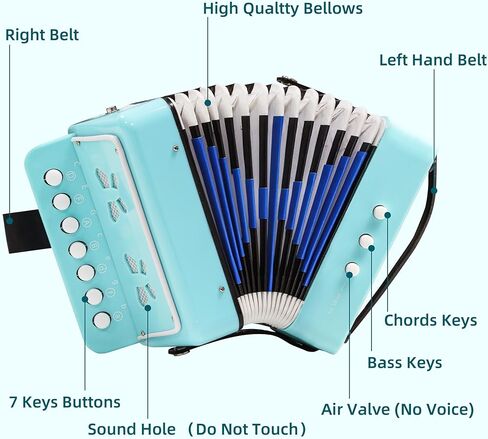 أكورديون، أكورديون تحكم بـ 10 مفاتيح، أداة للمبتدئين، مناسبة للمنزل والفصول الدراسية، اختيار هدية للأولاد والبنات فوق سن 3 سنوات (أزرق سماوي) in Kuwait