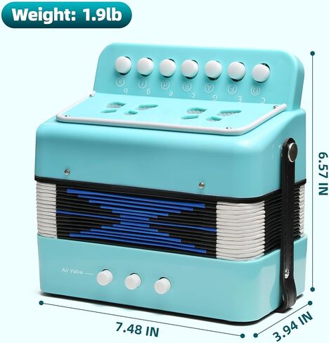 أكورديون، أكورديون تحكم بـ 10 مفاتيح، أداة للمبتدئين، مناسبة للمنزل والفصول الدراسية، اختيار هدية للأولاد والبنات فوق سن 3 سنوات (أزرق سماوي) in Kuwait