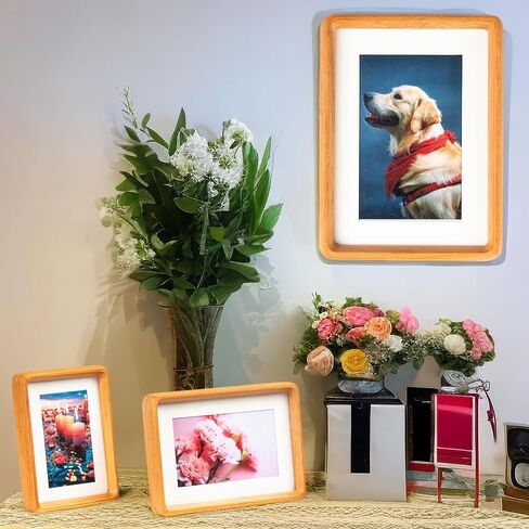 Picture-Photo-Frame-4x6 Natural-Wood-Glass Mat-Vertical-Horizontal Tabletop-Display-Wall-Mount - for Home Decor or Office Desk Family Mothers Day Gift(Teak,4x6 Matted to 3x5) in Saudi Arabia