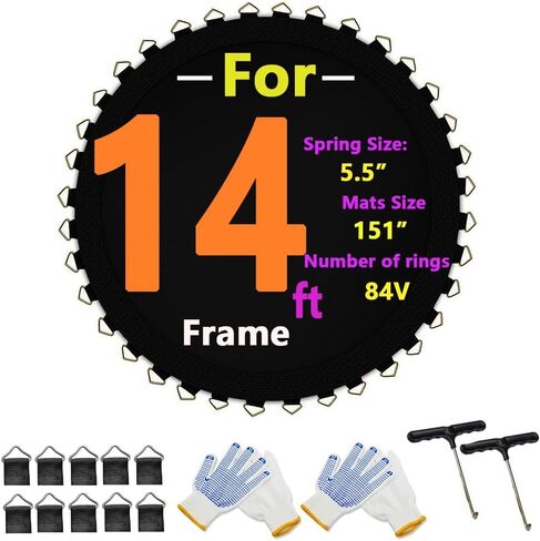 استبدال حصيرة الترامبولين (قطر السجادة: 151 بوصة) يناسب إطارًا بطول 14 قدمًا، مع 84 حلقة على شكل حرف V تناسب مقاس 5.5 بوصة، مقاومة للأشعة فوق البنفسجية، مع خطافين وزوجين من القفازات المضادة للانزلاق، مجموعة إبزيم حلقي مثلث in Kuwait