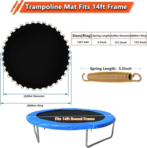 استبدال حصيرة الترامبولين (قطر السجادة: 151 بوصة) يناسب إطارًا بطول 14 قدمًا، مع 84 حلقة على شكل حرف V تناسب مقاس 5.5 بوصة، مقاومة للأشعة فوق البنفسجية، مع خطافين وزوجين من القفازات المضادة للانزلاق، مجموعة إبزيم حلقي مثلث in Kuwait