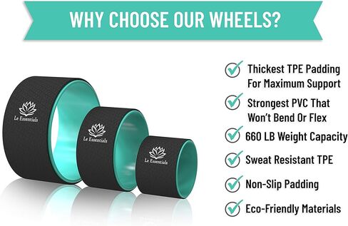 مجموعة عجلات اليوغا Le Essentials - عجلة دعم اليوغا دارما الأقوى والأكثر راحة - 3 عبوات لآلام الظهر والتمدد (13، 10، 6 بوصات) - مجموعة عجلات اليوغا دارما (أزرق) in Kuwait