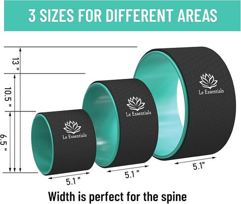 مجموعة عجلات اليوغا Le Essentials - عجلة دعم اليوغا دارما الأقوى والأكثر راحة - 3 عبوات لآلام الظهر والتمدد (13، 10، 6 بوصات) - مجموعة عجلات اليوغا دارما (أزرق) in Kuwait