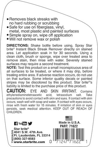 Star brite Instant Black Streak Remover - Dissolve Grease, Oil, Smoke & Exhaust Stains on Fiberglass, Vinyl, Metal, Plastic & Painted Surfaces - Spray On, Wipe Off in Saudi Arabia