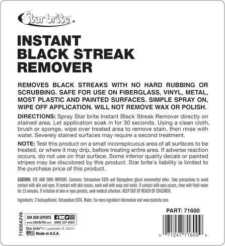 Star brite Instant Black Streak Remover - Dissolve Grease, Oil, Smoke & Exhaust Stains on Fiberglass, Vinyl, Metal, Plastic & Painted Surfaces - Spray On, Wipe Off in Saudi Arabia