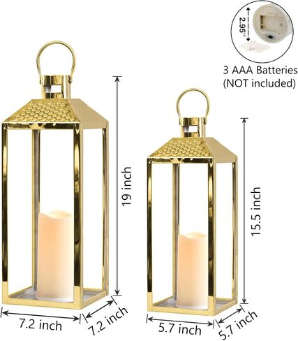 Lanterns Decorative Outdoor Set of 2 19’’&15.5’’ Modern Stainless Steel Lanterns with LED Candles Large Decorative Candle Lanterns for Living Room Indoor Outdoor Porch Patio Home Decor in Saudi Arabia