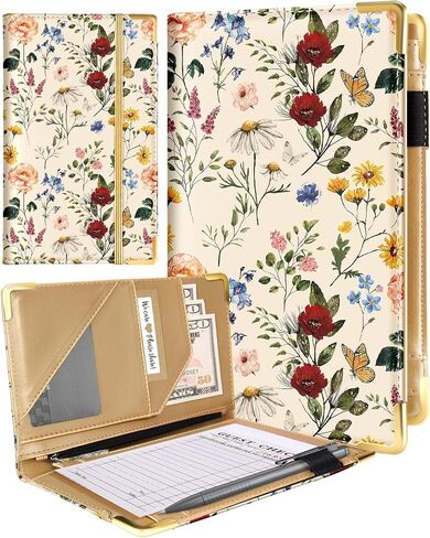 Slohif Server Book for Waitress Cute Serving Books with Zipper Pocket Accessories Leather Server Check Book Restaurant Waiter Server Booklet Ticket Book Holder Colorful Work Hard in Kuwait