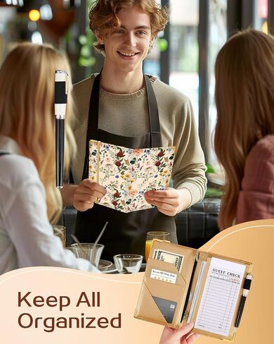 Slohif Server Book for Waitress Cute Serving Books with Zipper Pocket Accessories Leather Server Check Book Restaurant Waiter Server Booklet Ticket Book Holder Colorful Work Hard in Kuwait