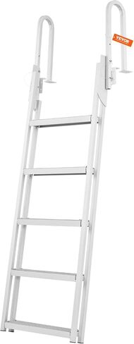 VEVOR Flip-Up Dock Ladder 5 Steps, 350 lbs Load Capacity, Aluminum Alloy Pontoon Boat Ladder with 4'' Wide Step & Nonslip Rubber Mat, Deck Ladders for Ship/Lake/Pool/Marine Boarding in Saudi Arabia