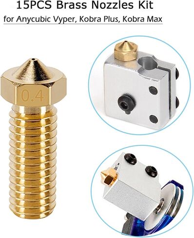 طقم فوهات 15 قطعة لـ Anycubic Vyper، طابعة ثلاثية الأبعاد 7 قطع فوهات نحاسية 0.4 مم و2 قطعة فوهات نحاسية 0.2 مم، 0.6 مم، 0.8 مم، 1.0 مم لمجموعة فوهات نحاسية لـ Anycubic Vyper، Kobra Plus، Kobra Max in Kuwait