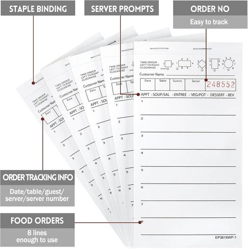 Rcybeo Guest Check Pads (8 Pack), Server Order Pads for Restaurant, Waitress Order Notepad, Food Receipt Book, Waitress Accessories in Saudi Arabia