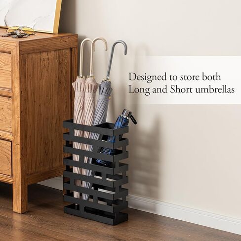 MyGift 17 Inch Freestanding Entryway Umbrella Rack or Cane Holder with Shelf for Small Umbrellas in Decorative Modern Matte Black Metal Geometric Cutout Design in Saudi Arabia
