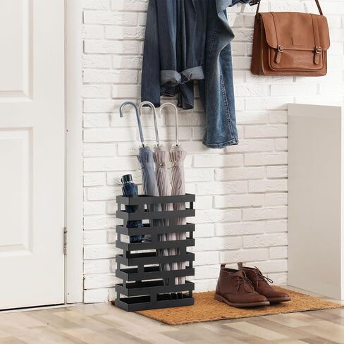 MyGift 17 Inch Freestanding Entryway Umbrella Rack or Cane Holder with Shelf for Small Umbrellas in Decorative Modern Matte Black Metal Geometric Cutout Design in Saudi Arabia