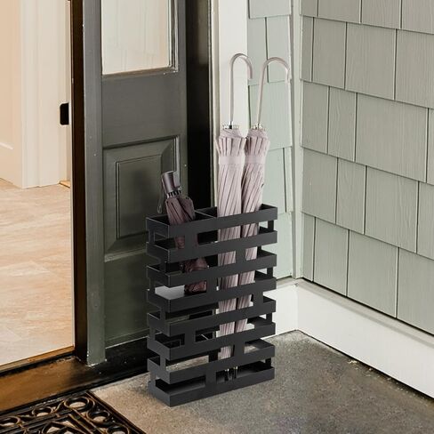 MyGift 17 Inch Freestanding Entryway Umbrella Rack or Cane Holder with Shelf for Small Umbrellas in Decorative Modern Matte Black Metal Geometric Cutout Design in Saudi Arabia