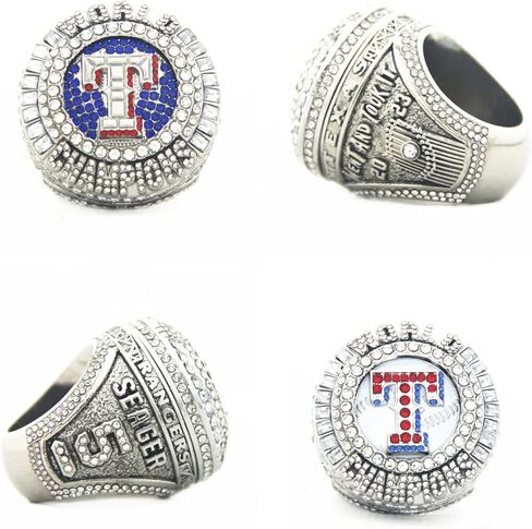 5 # SEAGER Perfect 2023 TEX World Replica Champions Ring مع صندوق خشبي فاخر من الجوز الأسود هدايا للنساء والرجال والأطفال والأولاد والآباء in Kuwait