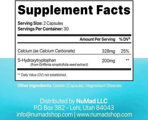 5-HTP 200 MG Plus Calcium for Mood, Sleep – Supports Calm and Relaxed Mood 60 Count in Saudi Arabia
