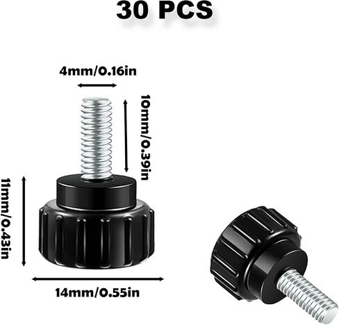 30PCS M4 x 10mm Knurled Thumb Screws Round Black Thumb Screws Carbon Steel Threaded Knurled Thumbscrews TV Mounting Screws Grip Knobs Thumb Screw for Machinery in Saudi Arabia