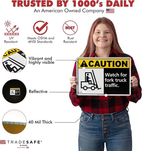 TRADESAFE Watch for Fork Truck Traffic Sign, Caution Sign, Quick Install Aluminum Safety Sign, Light Reflective, UV-Resistant, Waterproof Signs for Business, 14" X 10" Safety Signs & Signals in Saudi Arabia