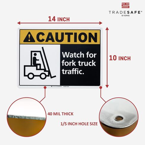 TRADESAFE Watch for Fork Truck Traffic Sign, Caution Sign, Quick Install Aluminum Safety Sign, Light Reflective, UV-Resistant, Waterproof Signs for Business, 14" X 10" Safety Signs & Signals in Saudi Arabia