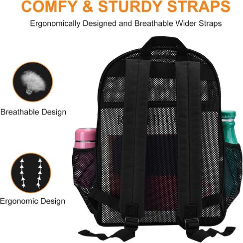 Heavy Duty Mesh Backpacks for Adults, See Through with Adjustable Straps, Swimming, Fitness, Sports, Carry Portable Oxygen Concentrators (Black) in Saudi Arabia