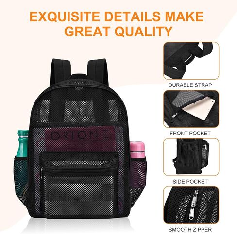 Heavy Duty Mesh Backpacks for Adults, See Through with Adjustable Straps, Swimming, Fitness, Sports, Carry Portable Oxygen Concentrators (Black) in Saudi Arabia