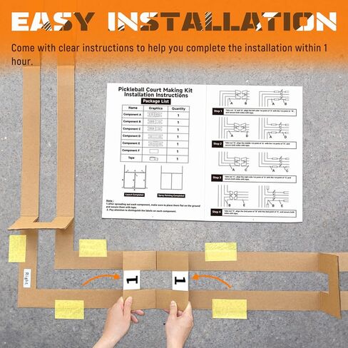 استنسل ملعب Pickleball، خطوط محكمة Pickleball من الورق المقوى قابلة لإعادة الاستخدام، سهلة الإعداد مع تعليمات واضحة، مجموعة علامات المحكمة ذات الحجم الاحترافي للممر والفناء الخلفي والحدائق in Kuwait