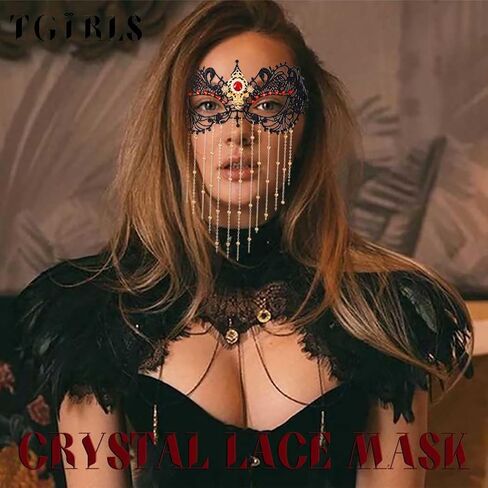 Tgirls حجر الراين قناع تنكر شرابة مطرز أقنعة تنكرية الدانتيل الكريستال قناع الوجه زي حزب قناع العين in Kuwait