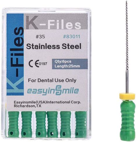 مبرد لقناة جذر إندو للأسنان للاستخدام اليدوي K-FILES من الفولاذ المقاوم للصدأ 25 مم، عبوة واحدة (#35) in Saudi Arabia