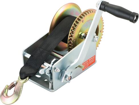 ونش يدوي، 2500 رطل ونش مقطورة قارب عالي التحمل مع حزام 16 قدم، ترس سقاطة ثنائي الاتجاه لسحب قارب المقطورة مع مقبض كرنك in Kuwait