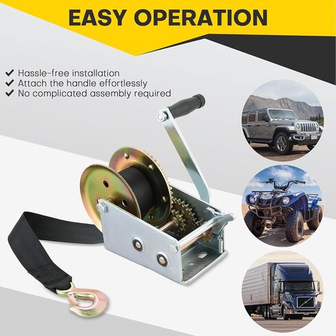 ونش يدوي، 2500 رطل ونش مقطورة قارب عالي التحمل مع حزام 16 قدم، ترس سقاطة ثنائي الاتجاه لسحب قارب المقطورة مع مقبض كرنك in Kuwait