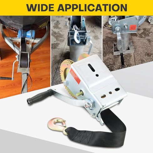 ونش يدوي، 2500 رطل ونش مقطورة قارب عالي التحمل مع حزام 16 قدم، ترس سقاطة ثنائي الاتجاه لسحب قارب المقطورة مع مقبض كرنك in Kuwait