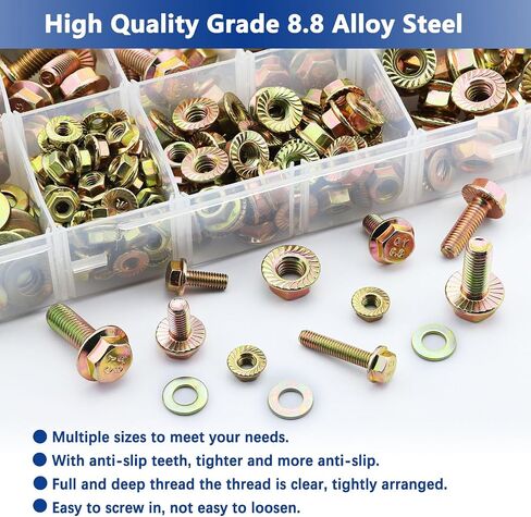 920PCS Grade8.8 Metric Bolt and Nut Assortment, M4/M5/M6/M8 Heavy Duty Hex Head Bolts and Nuts Kit with Yellow Zinc Plated, Includes 18 Common Size,Length from 12-30mm in Saudi Arabia
