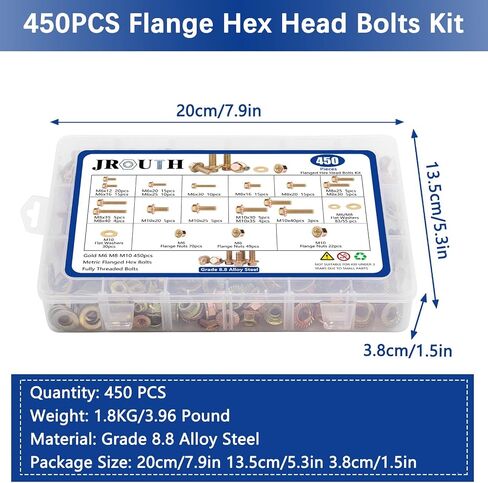 920PCS Grade8.8 Metric Bolt and Nut Assortment, M4/M5/M6/M8 Heavy Duty Hex Head Bolts and Nuts Kit with Yellow Zinc Plated, Includes 18 Common Size,Length from 12-30mm in Saudi Arabia