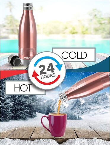 Milton Duo DLX 350 Thermosteel 24 Hours Hot and Cold Water Bottle, 1 Piece, 350 ml, Rose Gold | Leak Proof | Office Bottle | Gym | Home | Kitchen | Hiking | Trekking | Travel Bottle in Saudi Arabia