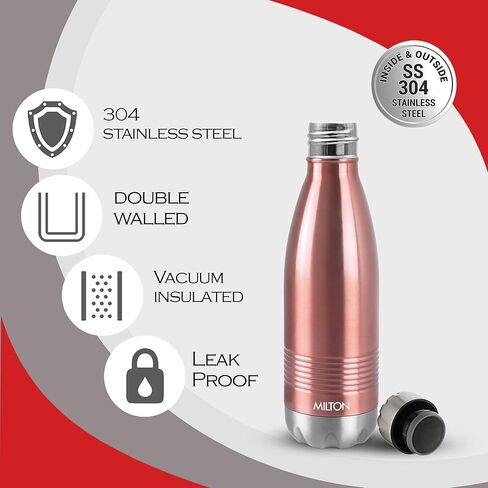 Milton Duo DLX 350 Thermosteel 24 Hours Hot and Cold Water Bottle, 1 Piece, 350 ml, Rose Gold | Leak Proof | Office Bottle | Gym | Home | Kitchen | Hiking | Trekking | Travel Bottle in Saudi Arabia