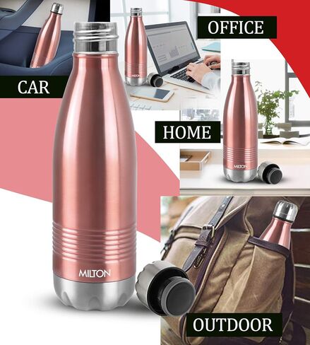 Milton Duo DLX 350 Thermosteel 24 Hours Hot and Cold Water Bottle, 1 Piece, 350 ml, Rose Gold | Leak Proof | Office Bottle | Gym | Home | Kitchen | Hiking | Trekking | Travel Bottle in Saudi Arabia