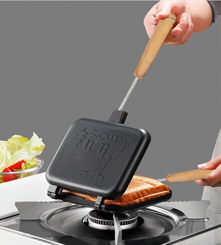 صانع الساندوتشات اليدوي، مقلاة ساندويتش غير لاصقة مزدوجة الجوانب مع مقبض من الألومنيوم، مقلاة شواء قابلة للطي لوجبة الإفطار وتوست بانيني. in Kuwait