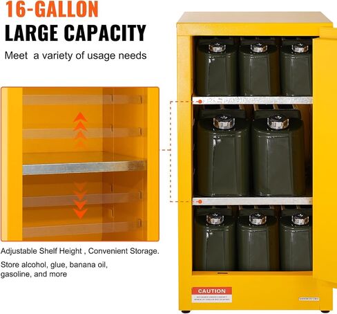 VEVOR 16 Gallon Safety, Galvanized Steel Flammable Cabinet, 18 x 18 x 35.4 inch, Yellow in Saudi Arabia