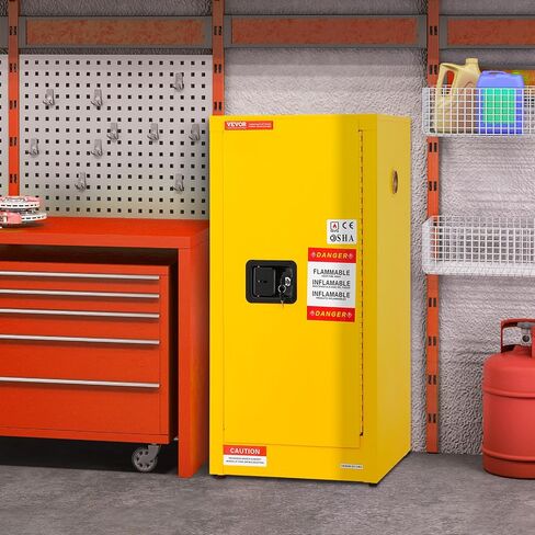 VEVOR 16 Gallon Safety, Galvanized Steel Flammable Cabinet, 18 x 18 x 35.4 inch, Yellow in Saudi Arabia