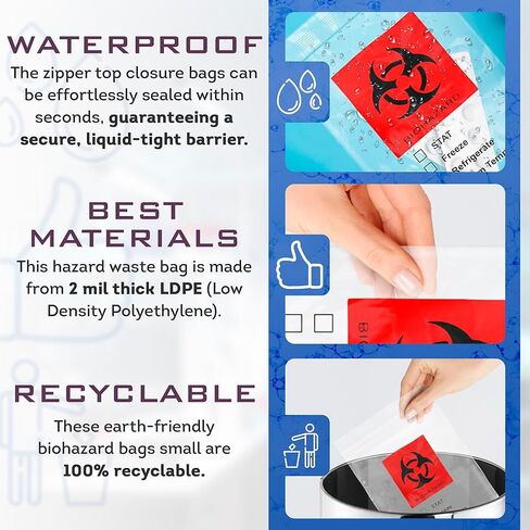 أكياس عينات المخاطر البيولوجية من APQ، مقاس 8 × 10 بوصة. حزمة من 100 كيس عينات شفاف بسحاب. 3 حقيبة حائط لعينات البولي إيثيلين. 2 مل من حقيبة العينات البيولوجية. حقيبة نقل المخاطر البيولوجية. الأكياس البلاستيكية ذات المخاطر البيولوجية in Kuwait