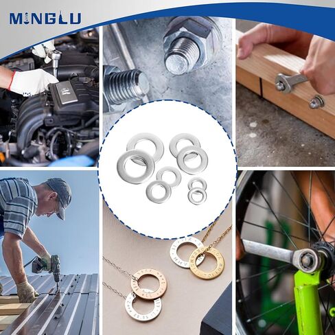Minglu Washers, 900 Pcs Washers for Screws, 304 Stainless Steel Flat Washers, Flat Washers for Bolts Assortment, Assorted Hardware Lock Metal Washers Kit (9 Sizes-M2 M2.5 M3 M4 M5 M6 M8 M10 M12) in Kuwait