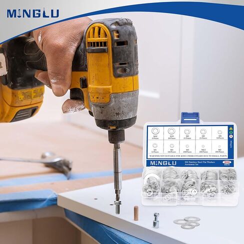 Minglu Washers, 900 Pcs Washers for Screws, 304 Stainless Steel Flat Washers, Flat Washers for Bolts Assortment, Assorted Hardware Lock Metal Washers Kit (9 Sizes-M2 M2.5 M3 M4 M5 M6 M8 M10 M12) in Kuwait